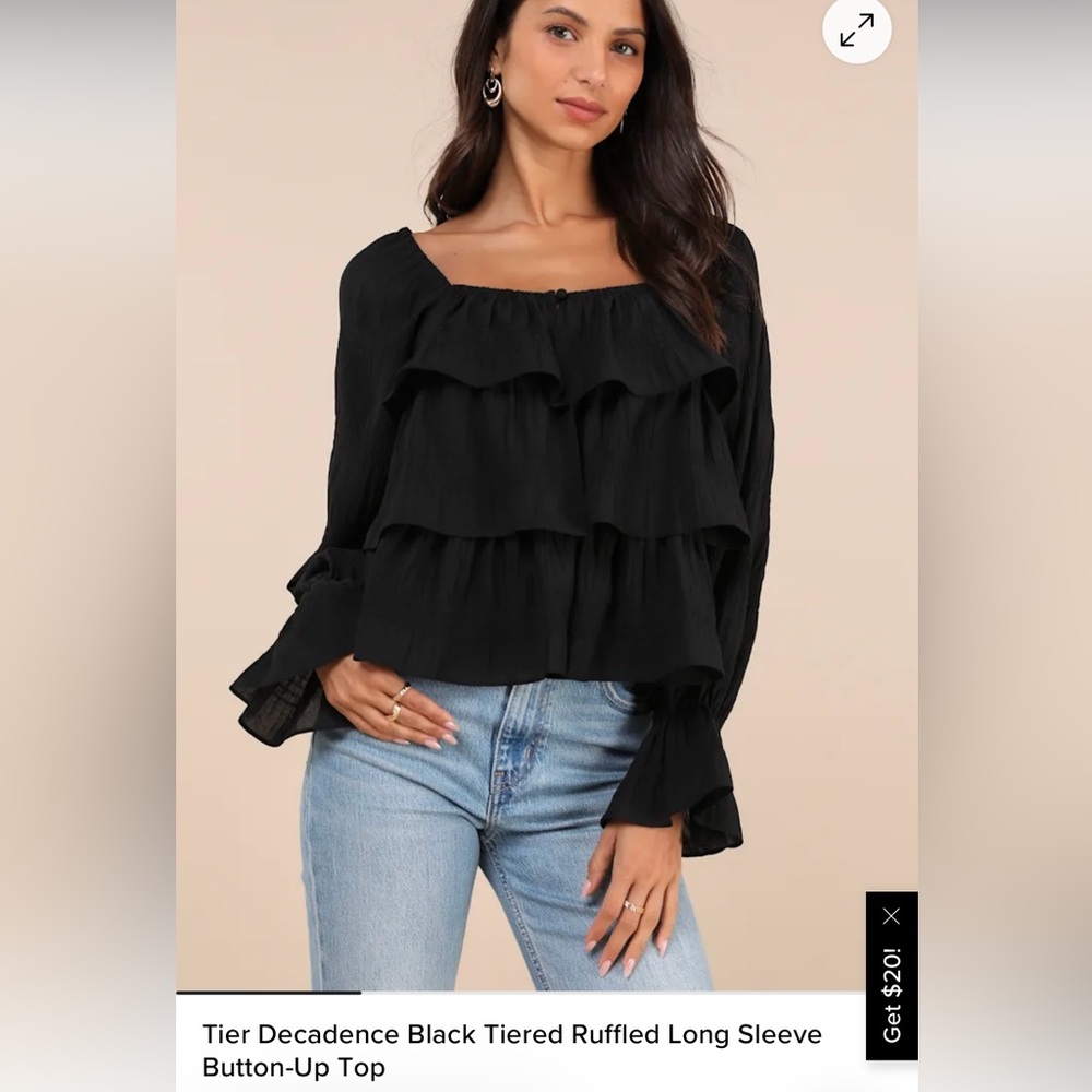 Lulu's Elegant Black Ruffle Blouse - Picture 3 of 4